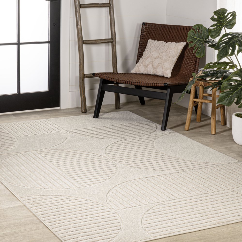 8' X 10' Ivory And Cream Striped Indoor Outdoor Area Rug HomeRoots