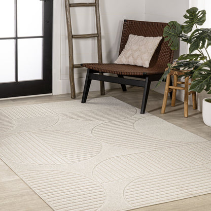 8' X 10' Ivory And Cream Striped Indoor Outdoor Area Rug HomeRoots