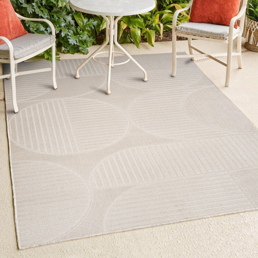 8' X 10' Ivory And Cream Striped Indoor Outdoor Area Rug HomeRoots