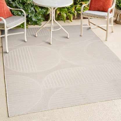 8' X 10' Ivory And Cream Striped Indoor Outdoor Area Rug HomeRoots