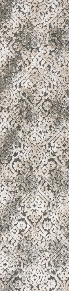 8' Cream Beige And Dark Gray Abstract Indoor Outdoor Runner Rug HomeRoots