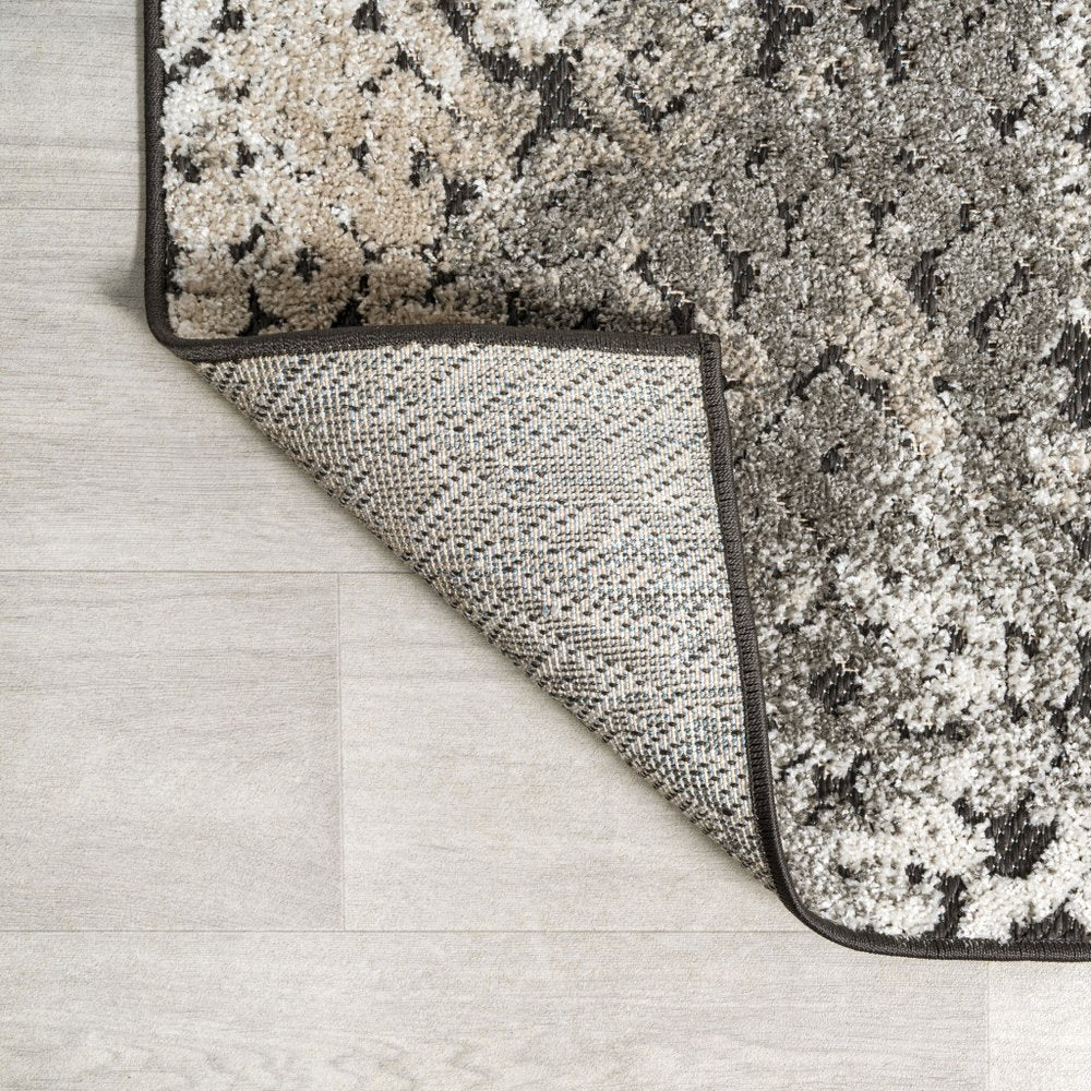 8' Cream Beige And Dark Gray Abstract Indoor Outdoor Runner Rug — view 2