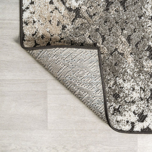8' Cream Beige And Dark Gray Abstract Indoor Outdoor Runner Rug