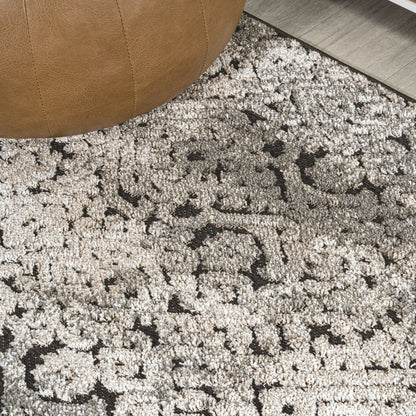 8' Cream Beige And Dark Gray Abstract Indoor Outdoor Runner Rug HomeRoots