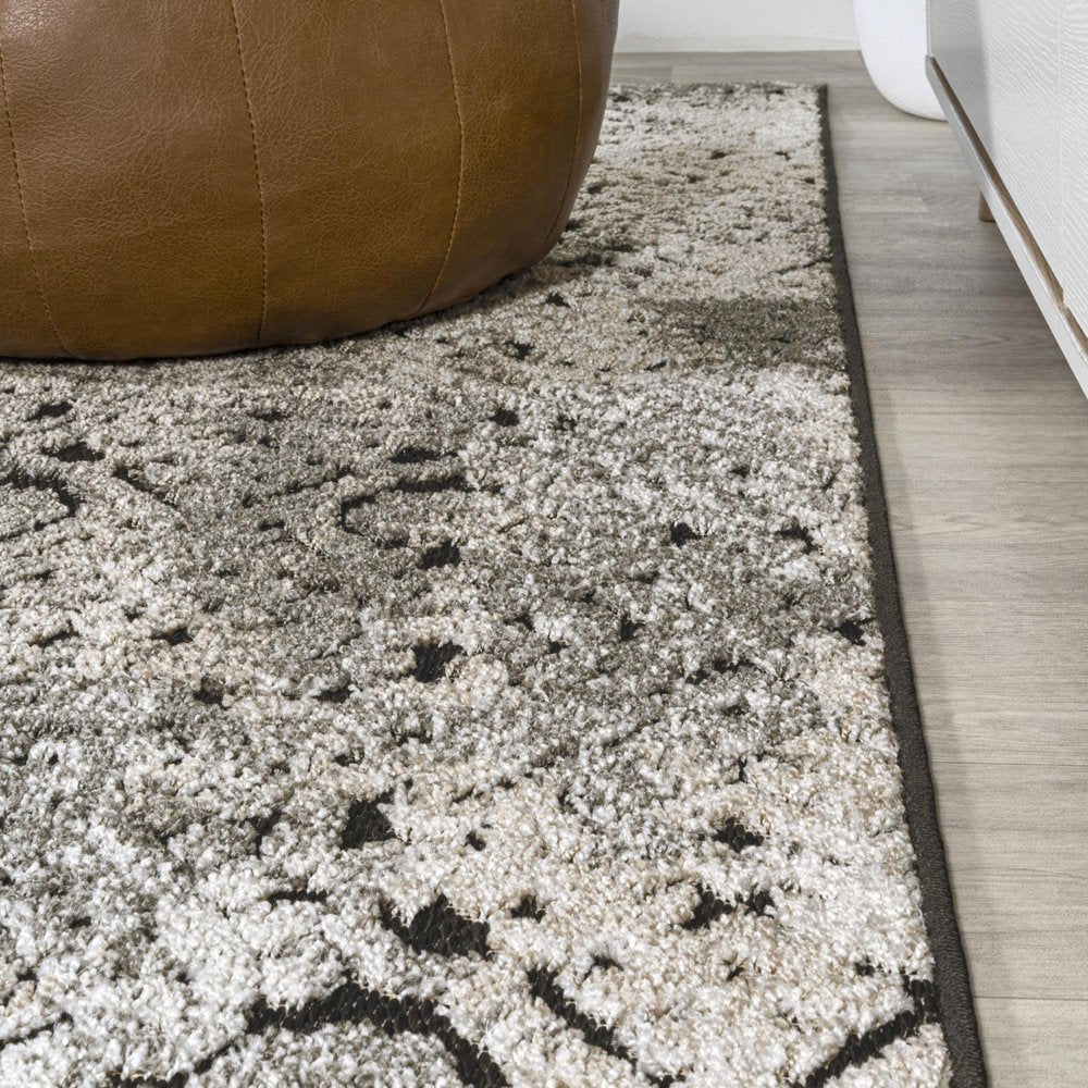 8' Cream Beige And Dark Gray Abstract Indoor Outdoor Runner Rug HomeRoots