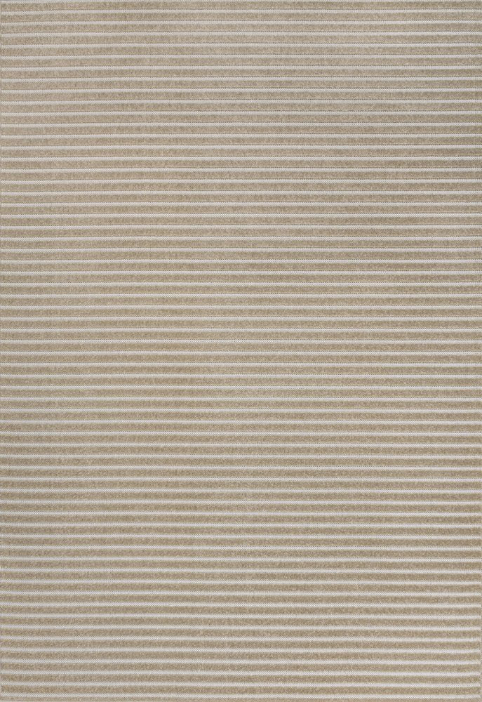 8' X 10' Beige And Cream Striped Indoor Outdoor Area Rug — view 1