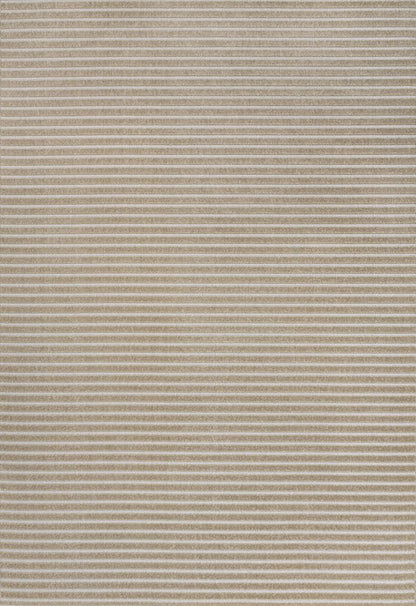 8' X 10' Beige And Cream Striped Indoor Outdoor Area Rug