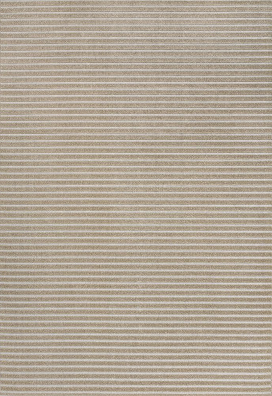 8' X 10' Beige And Cream Striped Indoor Outdoor Area Rug