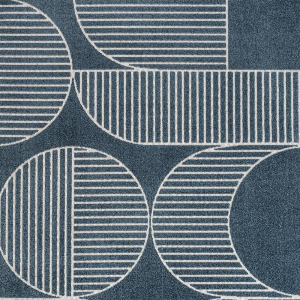 8' X 10' Navy Blue And Cream Striped Indoor Outdoor Area Rug HomeRoots