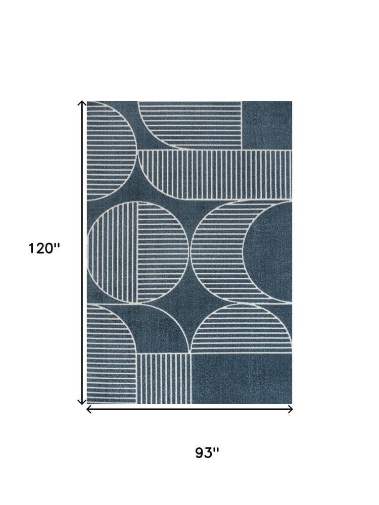 8' X 10' Navy Blue And Cream Striped Indoor Outdoor Area Rug — view 4