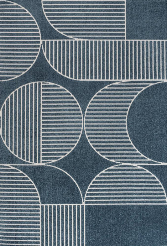 8' X 10' Navy Blue And Cream Striped Indoor Outdoor Area Rug
