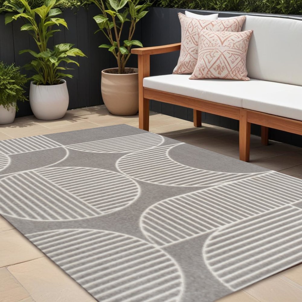 8' X 10' Gray And Cream Striped Indoor Outdoor Area Rug HomeRoots