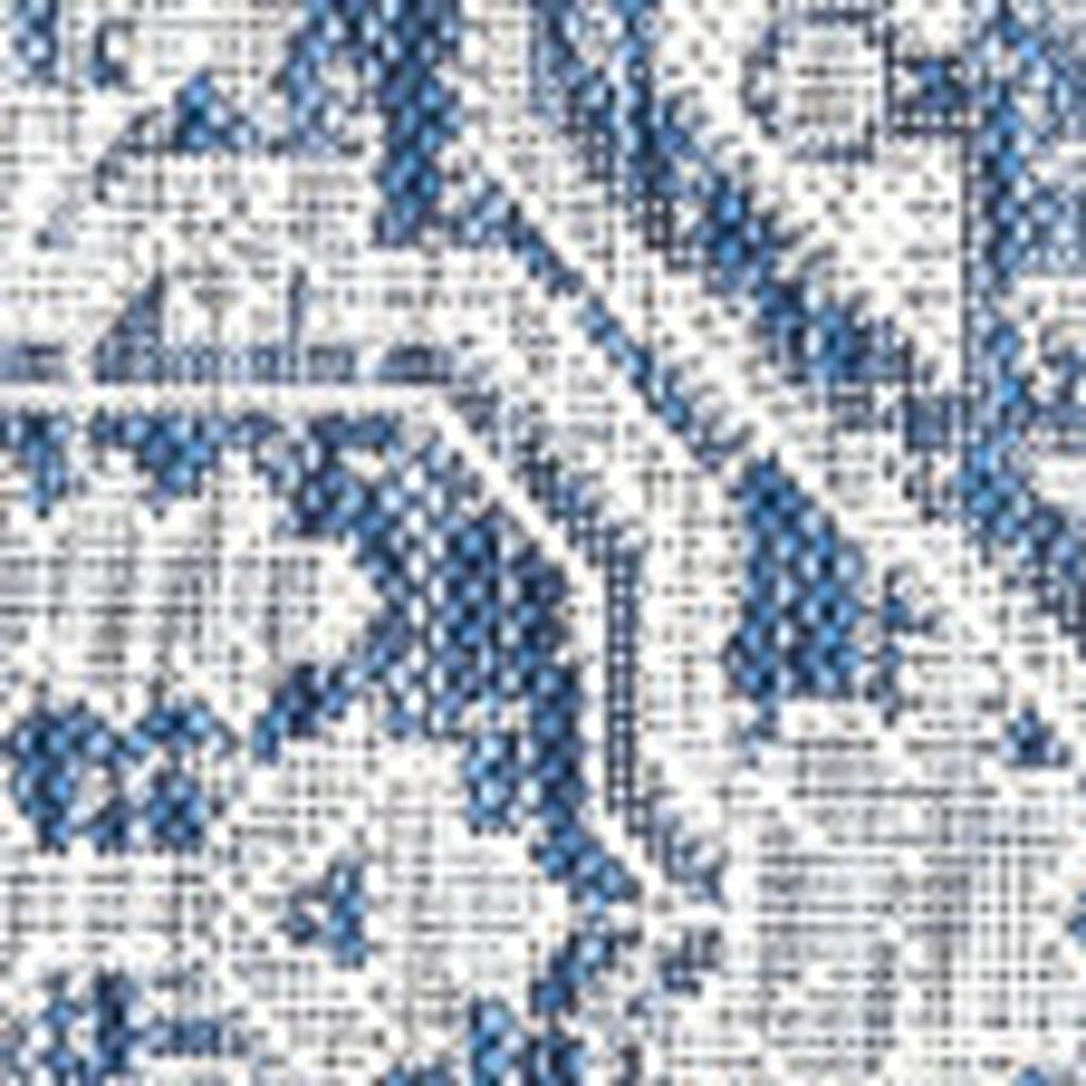 4' Navy Blue And Gray Square Medallion Indoor Outdoor Area Rug HomeRoots