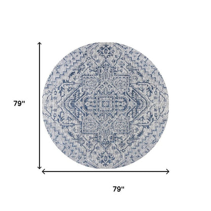 6' Navy Blue And Gray Round Medallion Indoor Outdoor Area Rug HomeRoots