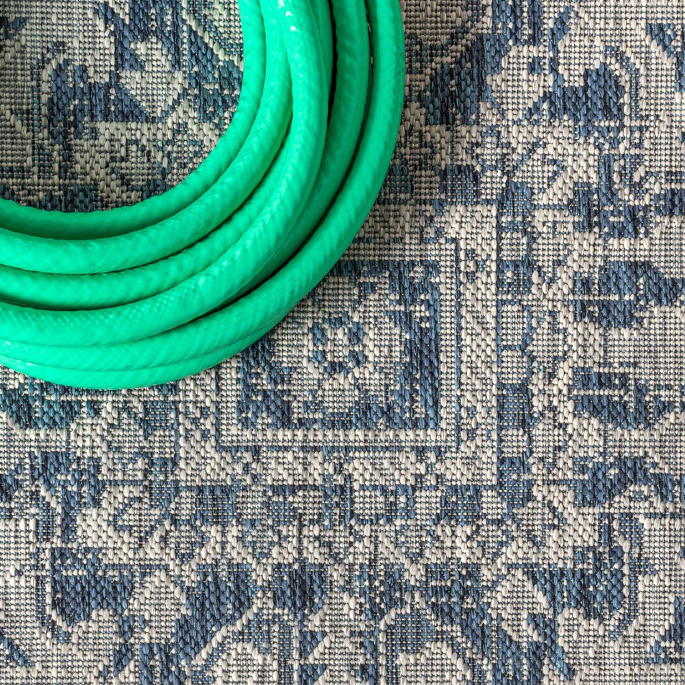 6' Navy Blue And Gray Round Medallion Indoor Outdoor Area Rug HomeRoots