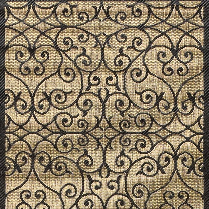 20' Black And Khaki Geometric Indoor Outdoor Runner Rug