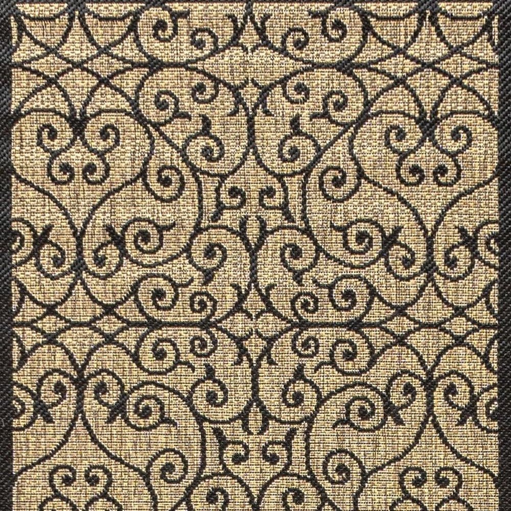 20' Black And Khaki Geometric Indoor Outdoor Runner Rug — view 5