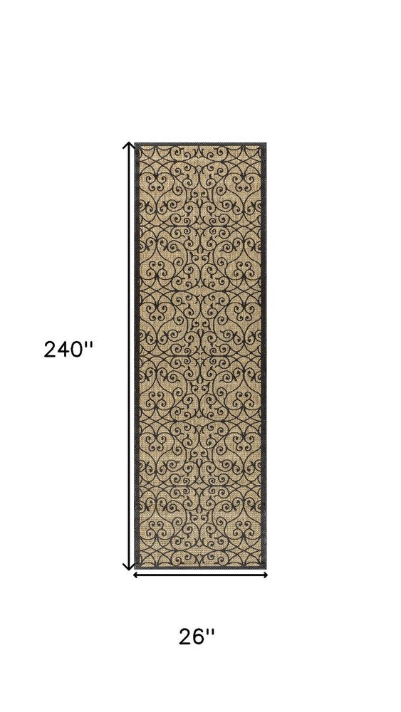 20' Black And Khaki Geometric Indoor Outdoor Runner Rug — view 7