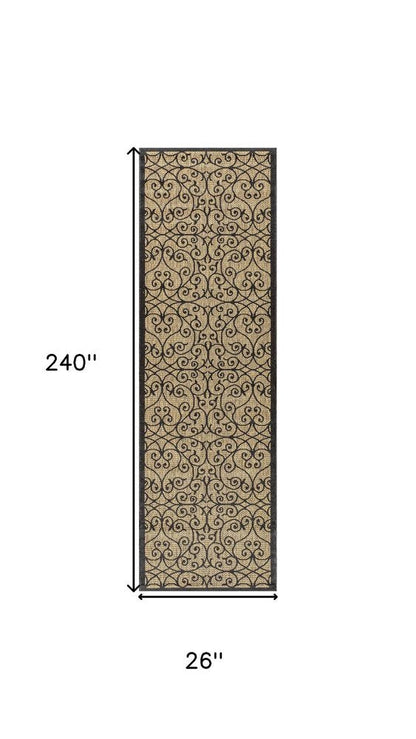 20' Black And Khaki Geometric Indoor Outdoor Runner Rug HomeRoots