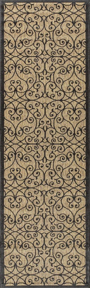 20' Black And Khaki Geometric Indoor Outdoor Runner Rug