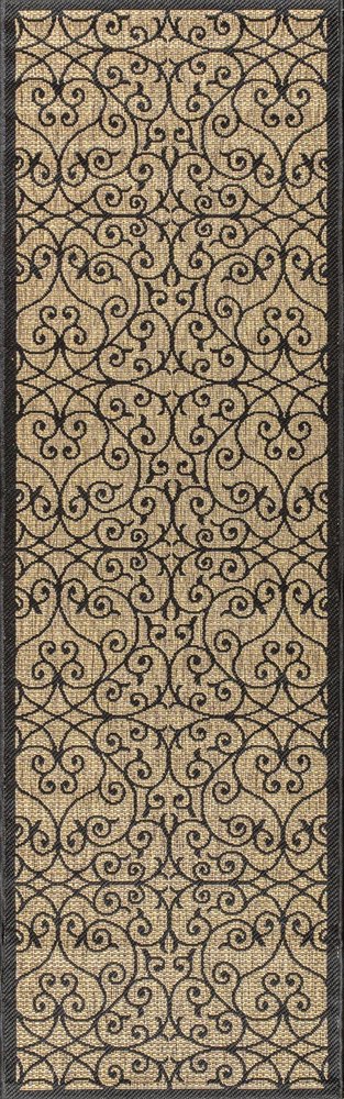 20' Black And Khaki Geometric Indoor Outdoor Runner Rug