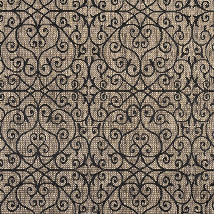 4' Black And Khaki Square Geometric Indoor Outdoor Area Rug