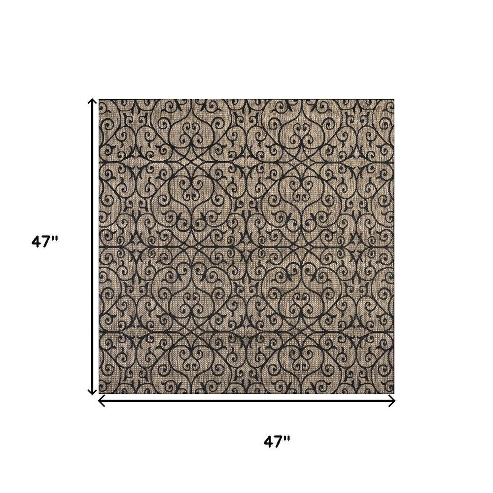4' Black And Khaki Square Geometric Indoor Outdoor Area Rug — view 9