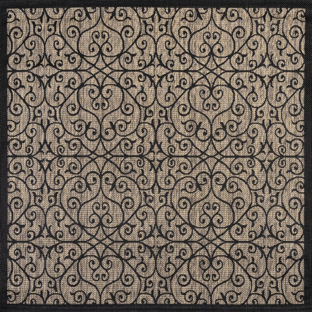 4' Black And Khaki Square Geometric Indoor Outdoor Area Rug