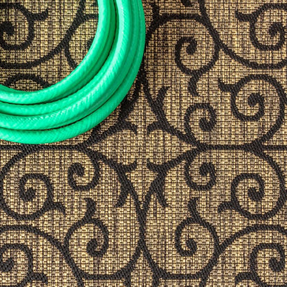 4' Black And Khaki Square Geometric Indoor Outdoor Area Rug