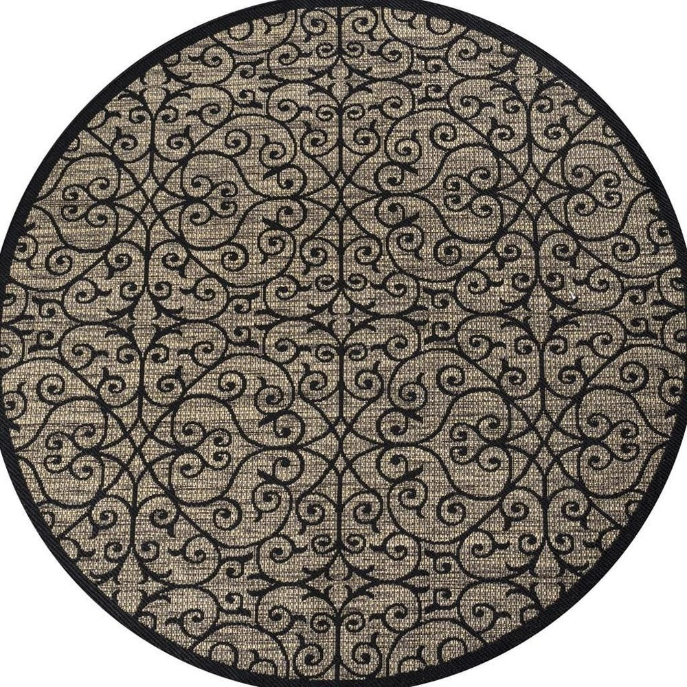 8' Black And Khaki Round Geometric Indoor Outdoor Area Rug HomeRoots