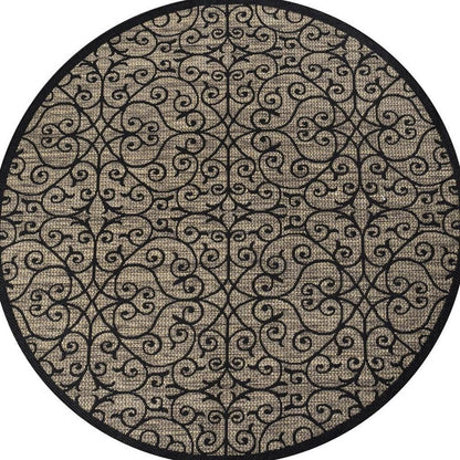 8' Black And Khaki Round Geometric Indoor Outdoor Area Rug HomeRoots