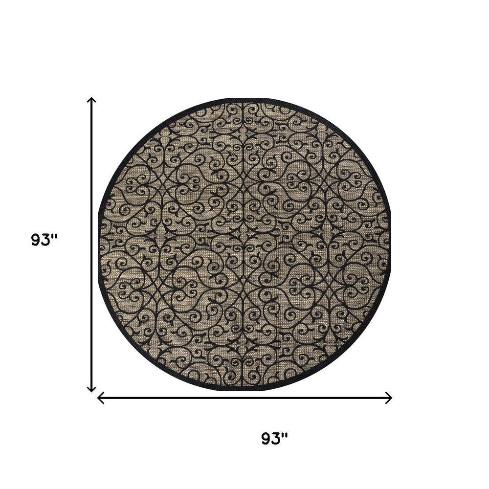 8' Black And Khaki Round Geometric Indoor Outdoor Area Rug HomeRoots
