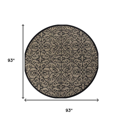 8' Black And Khaki Round Geometric Indoor Outdoor Area Rug HomeRoots