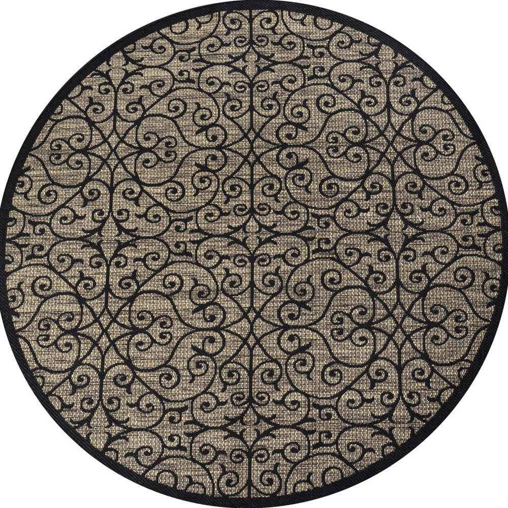 8' Black And Khaki Round Geometric Indoor Outdoor Area Rug HomeRoots