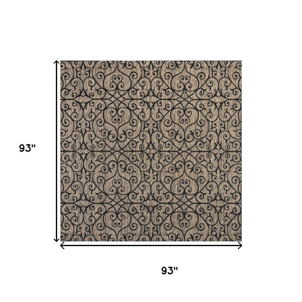 8' Black And Khaki Square Geometric Indoor Outdoor Area Rug — view 9