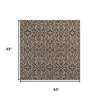 8' Black And Khaki Square Geometric Indoor Outdoor Area Rug
