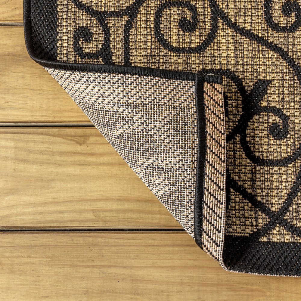 8' Black And Khaki Square Geometric Indoor Outdoor Area Rug — view 2