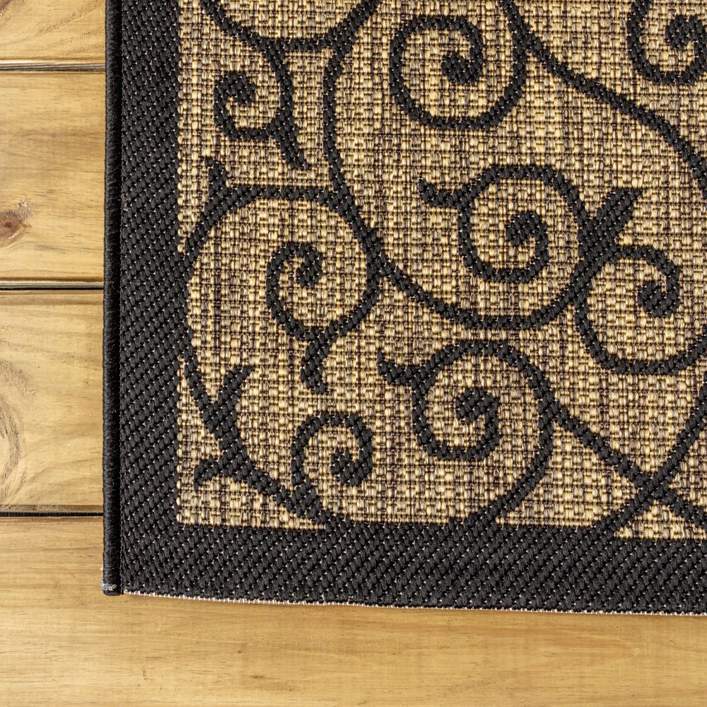 8' Black And Khaki Square Geometric Indoor Outdoor Area Rug — view 3