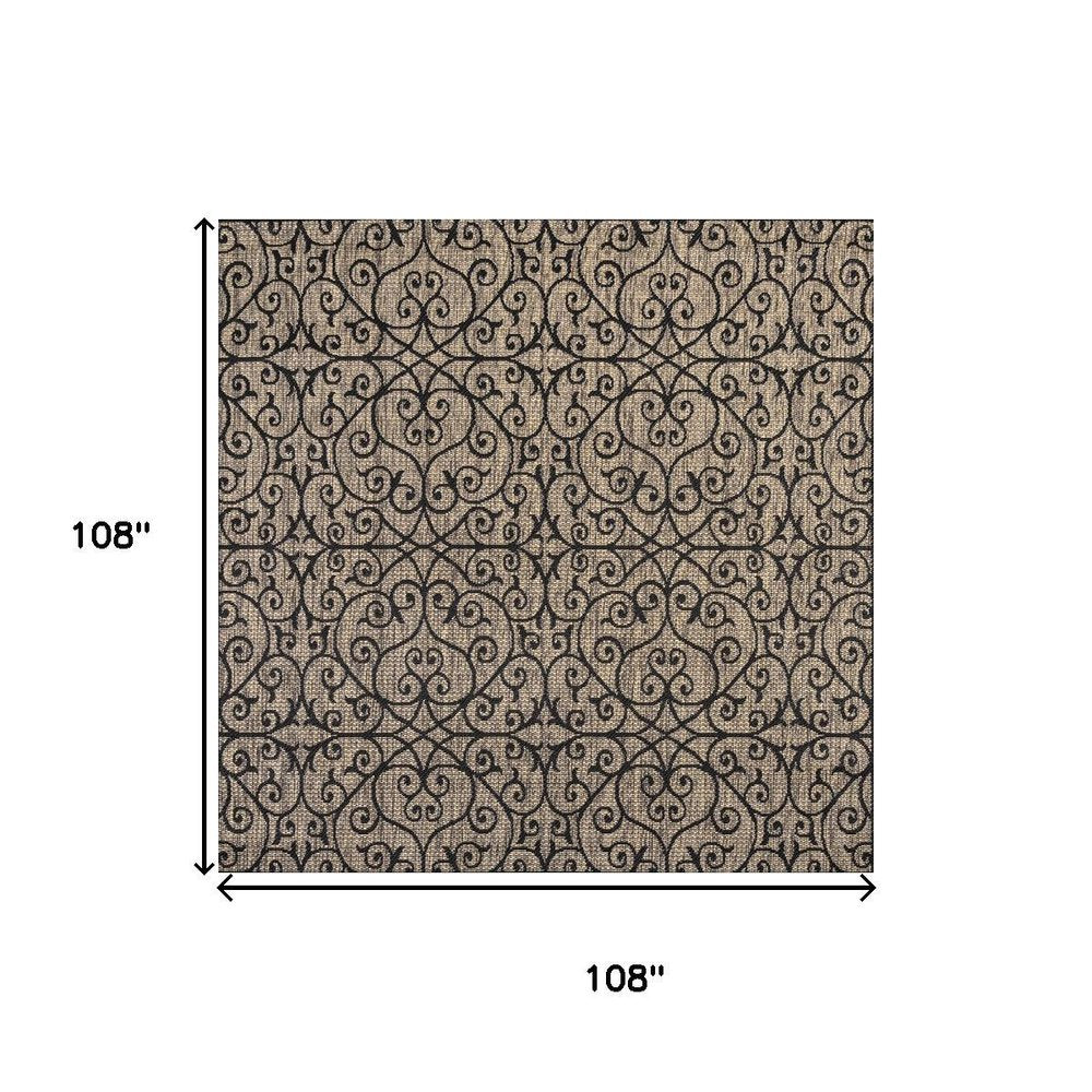 9' Black And Khaki Square Geometric Indoor Outdoor Area Rug HomeRoots