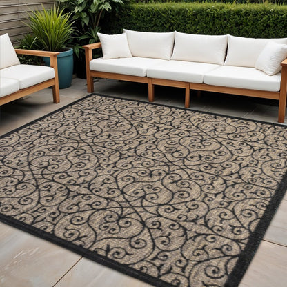 9' Black And Khaki Square Geometric Indoor Outdoor Area Rug HomeRoots