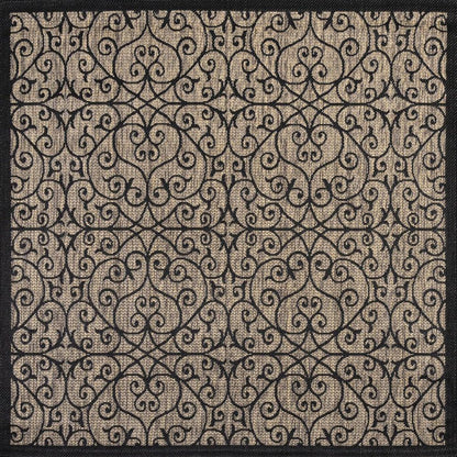 9' Black And Khaki Square Geometric Indoor Outdoor Area Rug HomeRoots
