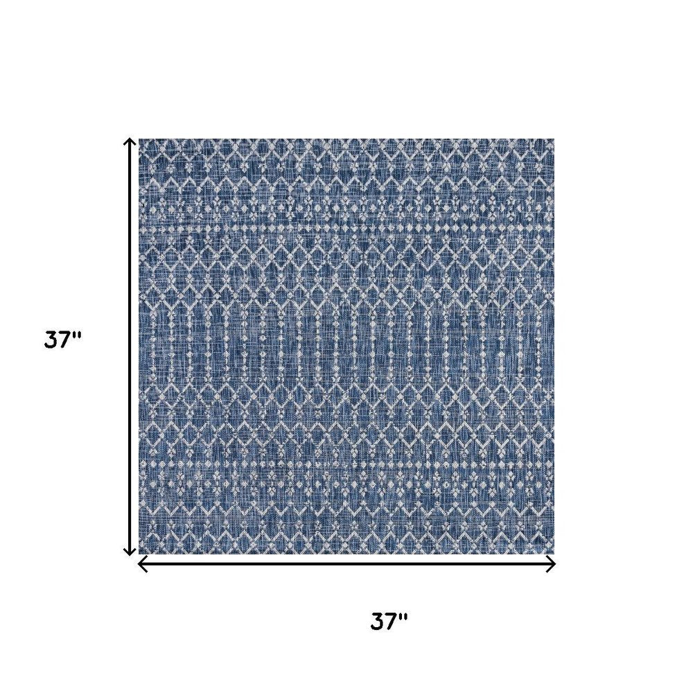 3' Navy Blue And Light Gray Square Trellis Indoor Outdoor Area Rug HomeRoots