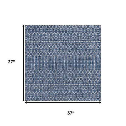 3' Navy Blue And Light Gray Square Trellis Indoor Outdoor Area Rug HomeRoots