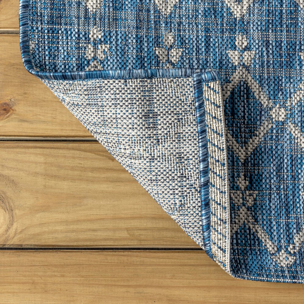 3' Navy Blue And Light Gray Square Trellis Indoor Outdoor Area Rug HomeRoots