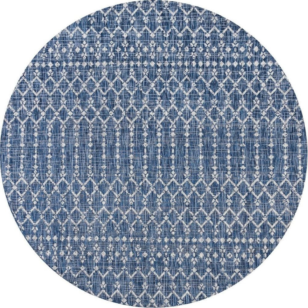 9' Navy Blue And Light Gray Round Trellis Indoor Outdoor Area Rug — view 8