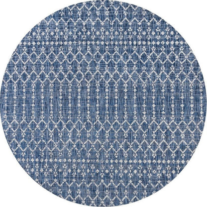 9' Navy Blue And Light Gray Round Trellis Indoor Outdoor Area Rug