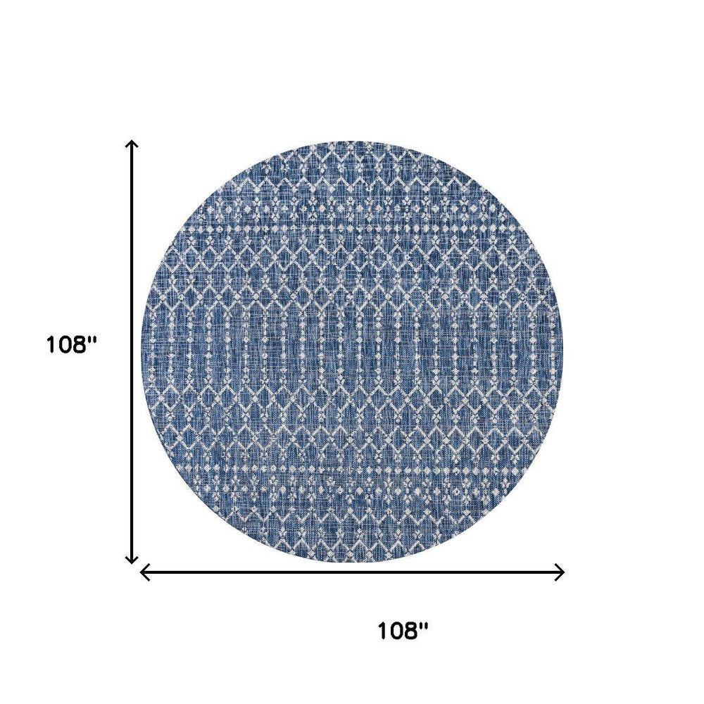 9' Navy Blue And Light Gray Round Trellis Indoor Outdoor Area Rug HomeRoots