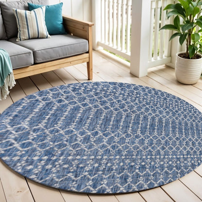 9' Navy Blue And Light Gray Round Trellis Indoor Outdoor Area Rug HomeRoots