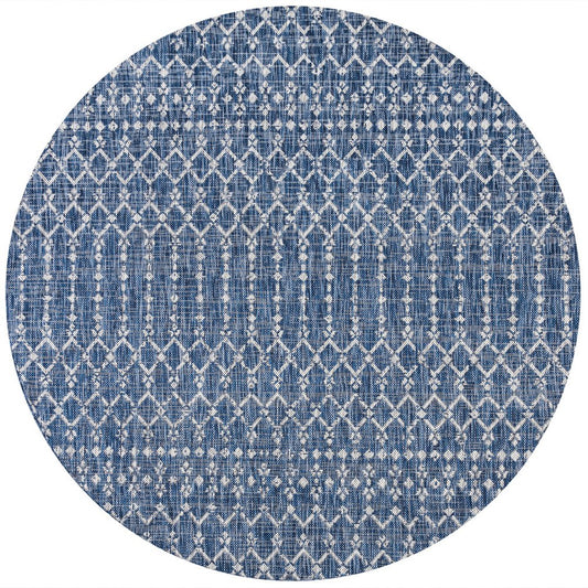9' Navy Blue And Light Gray Round Trellis Indoor Outdoor Area Rug