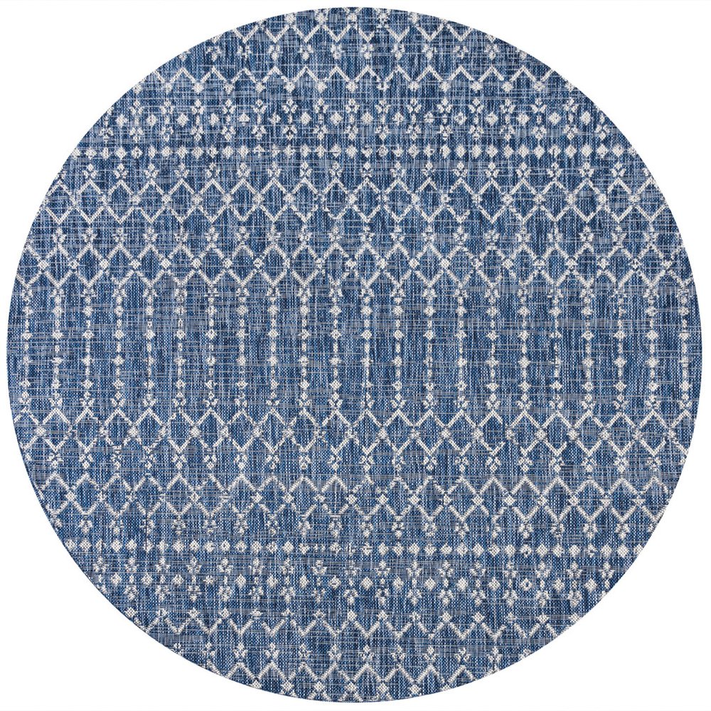 9' Navy Blue And Light Gray Round Trellis Indoor Outdoor Area Rug